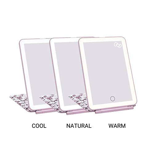 Impressions Vanity Hello Kitty Touch Pad Mini Tri-Tone Makeup Mirror with Printed Flip Cover and LED Strip, Travel Vanity Mirror with Touch Sensor Switch and USB Extension (White/Pink) - color: White/Pink