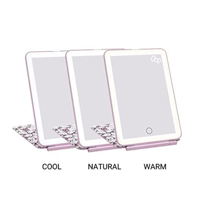 Impressions Vanity Hello Kitty Touch Pad Mini Tri-Tone Makeup Mirror with Printed Flip Cover and LED Strip, Travel Vanity Mirror with Touch Sensor Switch and USB Extension (White/Pink) - color: White/Pink