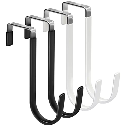 FYY Over the Door Hooks, Single-Hanger 4 Pack, Fits Doors 1 3/8" Mix | Heavy Duty Metal, Hold 20lbs, Rubber-Coated, No-Drilling, for Bathroom Dorm, Hanging Towels Clothes Hats Bags Coats Wreaths - color: A Black & White, size: Short, style: 4 Pack