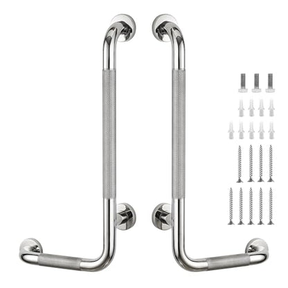 L-Shaped Grab Bars for Shower, 24 x 12 Inch, Stainless Steel, Right&Left | Grab Bars for Bathroom; Diamond-Knurled Anti-Slip Grip; Wall-Mounted Safety Rail for Seniors; Mounting Hardware Included - size: Left & Right