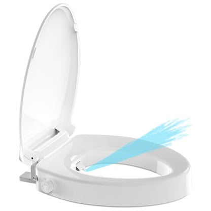 Aünsffer Raised Toilet Seat Bidet 2.91in, Elongated Bidet Toilet Seat, 3 Wash Mode, Soft Close & Quick Release, no Electric, Adjustable Anti-Slip Pad, Home/Commercial Use for Senior, 18.5inch, White