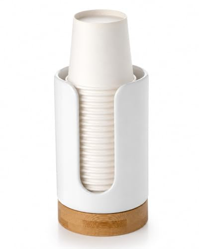 Ceramic Bathroom Cup Holder, 3-5 oz Cup Dispenser, White | Disposable Paper & Plastic Bathroom Cups Holder - Mouthwash Cups Dispenser for Bathroom, Guest Toiletries, Countertop, Coffee - color: White