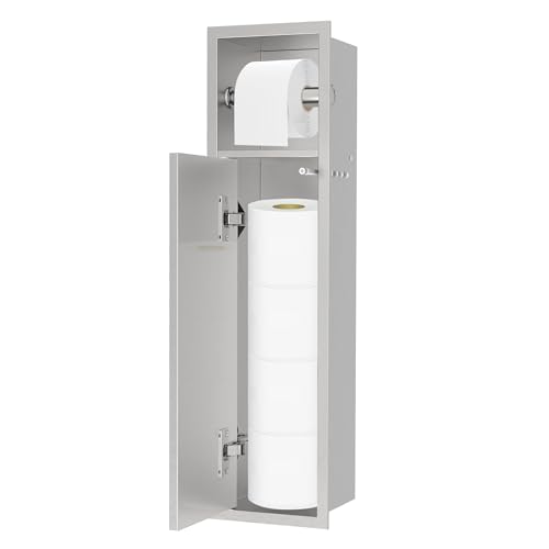 Stainless Steel Recessed Toilet Paper Holder, Brushed Nickel Toilet Paper Storage Wall-mounted (24.8"H x 7.09"W x 4.72"D)