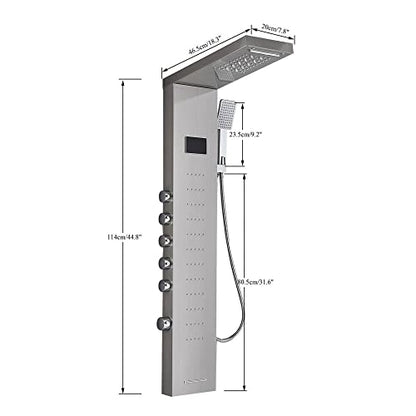 Stainless steel rain shower panel LED waterfall body Jets tower system