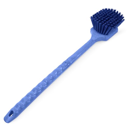 SPARTA 20" Floater Scrub Brush with Long Handle, Oil-Resistant Polyester Bristles, Multiple Trim Angles, Foam-Injected Polymer Block, Commercial Cleaning Tool, Blue