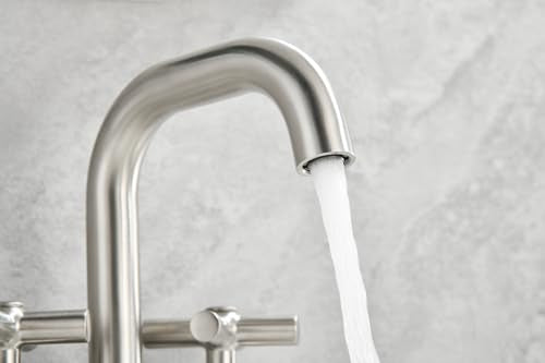 Two Handle Lavatory Faucet 4-inch Centerset Bathroom Sink Faucet with Drain Assembly for 3 Hole Sink Brushed Nickel Finish DF-4303CCH-BN Duttao - color: Brushed Nickel
