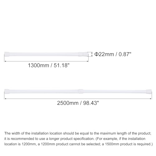 uxcell Tension Curtain Rod, Adjustable 51 to 98 inches, 0.79" Dia White Spring Tension Rod No Drilling Expandable Tension Rod for Doorway, Kitchen - size: 51-98 inch