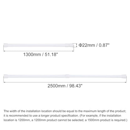 uxcell Tension Curtain Rod, Adjustable 51 to 98 inches, 0.79" Dia White Spring Tension Rod No Drilling Expandable Tension Rod for Doorway, Kitchen - size: 51-98 inch