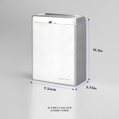 Gorlary Wall Mounted Sanitary Napkin Receptacle Tampon Holder, Silver | Garbage Can for Bathroom, Odor-Control Design, Ideal for Home Office, Space-Saving Wall Mount (Stainless Steel)