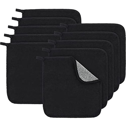 Tudomro 10 Pcs Exfoliating Washcloths Double Sided Man Wash Cloths Body Face Exfoliating Scrub Cloths for Shower Men Women(10 x 10 Inch,Black) - color: Black, size: 10 x 10 Inch