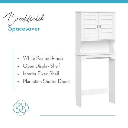 RiverRidge Brookfield Over the Toilet Spacesaver Medicine Cabinet, White | Bathroom Storage, Adjustable Shelves, Plantation-Style Shutter Doors, Rectangular Handles, Linen Storage Cabinet Organizer