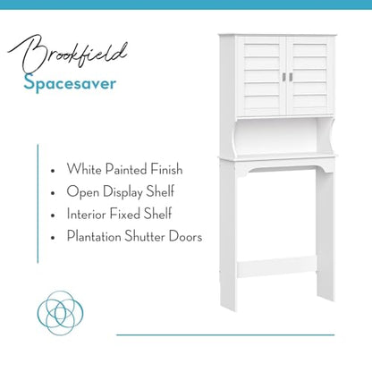 RiverRidge Brookfield Over the Toilet Spacesaver Medicine Cabinet, White | Bathroom Storage, Adjustable Shelves, Plantation-Style Shutter Doors, Rectangular Handles, Linen Storage Cabinet Organizer