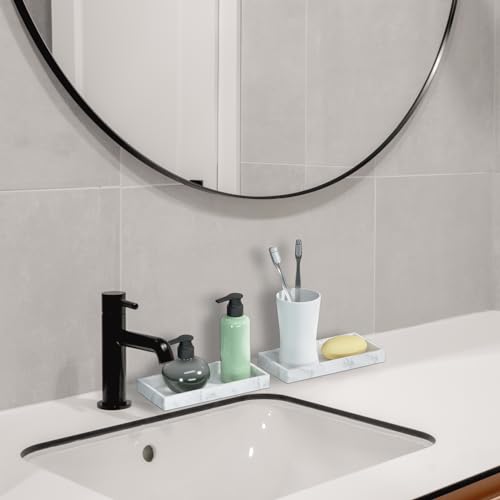 2 Packs Silicone Bathroom Vanity Tray Small 7.8" ＆ Small 7.8" Set, Rectangle Shatterproof Flexible Bathroom Tray for Soap Dispenser, Tissues, Candles, Towel, Plant, Perfume Key - color: White 7.8" & 7.8"