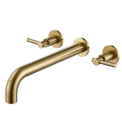 Wall Mount Tub Filler Brushed Gold Tub Faucet Brass Bathroom Bathtub Faucets with 2 Handles - color: Brushed Gold