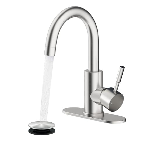Bathroom Faucets, Bar Sink Faucet Single Hole for Bathroom Kitchen Campers with Pop-Up Drain Hose, Suitable for Farmhouse Vanity Lavatory - color: Brushed Nickel, style: Classic
