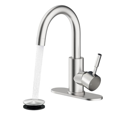Bathroom Faucets, Bar Sink Faucet Single Hole for Bathroom Kitchen Campers with Pop-Up Drain Hose, Suitable for Farmhouse Vanity Lavatory - color: Brushed Nickel, style: Classic