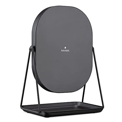 Navaris Vanity Mirror with Tray - Table Top Mirror with Metal Stand and Storage - 7" x 9" Mirror Size - For Makeup, Tabletop, Desk - Black Finish