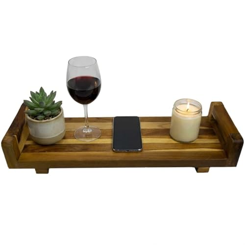 EcoDecors, 29 inch, with LiftAid Handles, Bath Tray for Tub, Bath Tub Tray Wood, Bathtub Table, Caddy for Bathtub in Natural Teak - style: 29"- LiftAid Handles