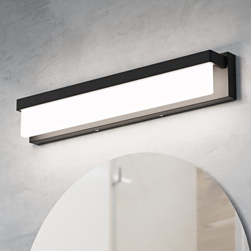 LED Bathroom Vanity Light Fixture Over Mirror 24.4 inch Modern Rectangle Black Matte Metal Lighting Bar 4000K Daylight Wall Sconce (Black) - color: Black, size: 24 inch