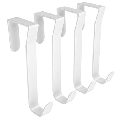 Over the Door Hooks, Curved Design Locks Wider & Longer, White | 4 Pack Door Hanger for 1.46" Thick Door with Sponge Mat, Door Hooks Organizer for Bathroom, Living Room, Kitchen