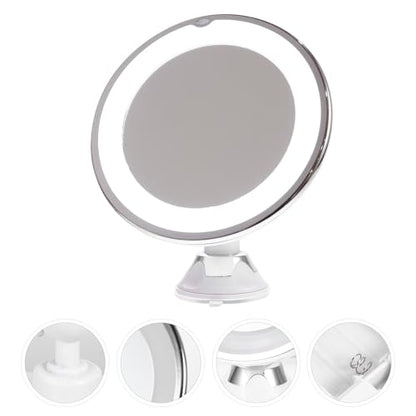 SHERCHPRY 10x Magnifying LED Lighted Bathroom Vanity Mirror with Suction Cup, 7-inch Compact Makeup Mirror for Travel and Home Use