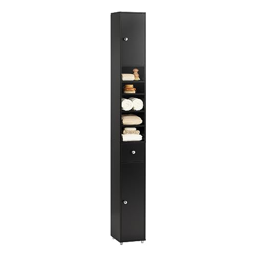 SoBuy Narrow Bathroom Storage Cabinet, 7.8 x 7.8 x 70.8 in, Black | Slender Freestanding Bathroom Storage Cabinet With Adjustable Shelves, Compact Organizer For Small Bathroom Gaps, BZR34-SCH - color: Black