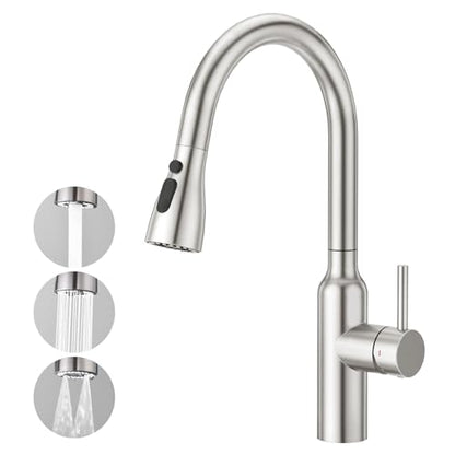 CREA Brushed Nickel Kitchen Faucets with Pull Down Sprayer, Faucets for Kitchen Sink, Small High Arc RV Stainless Steel Single Handle Pull Out Kitchen Sink Faucets, Brushed - color: Brushed, style: standard