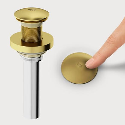 Vigo Bathroom Sink Pop Up Drain Without Overflow, Matte Gold Drain Stopper with ClogFree QuickDrain Technology & Matching Mounting Ring - color: Gold