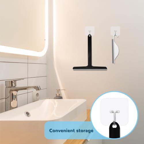 Daily Treasures 2PCS Rubber Squeegee for Shower Glass Door - Black Shower Squeegee with Hook and Small Squeegee, Extended 8.6'' Handle, for Car Windows, Tiles, Mirror and Bathroom Doors