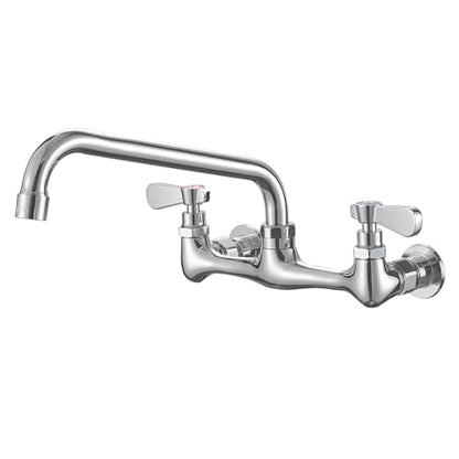 Wall Mount Kitchen Faucet Commercial Sink Faucet with 8 Inch Swivel Spout | Two Handles,8 Inches Center,Gooseneck 360° Rotating Spout,Faucet for Restaurant/Laundry/Utility Sinks,Lead-Free,Chrome Finish - size: 8 Inch