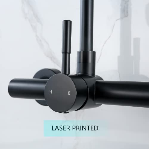Kitchen Sink Faucet Wall Mount with Sprayer, Stainless Steel Mixer Tap, Matte Black Finish, NSF and Lead-Free Certified for Utility and Laundry Sink Faucets - color: C Style, Matt Black
