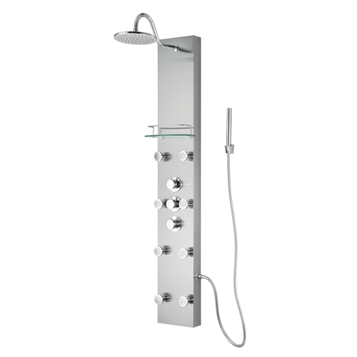 Blue Ocean SPS8801 series Shower Panel Tower with Rainfall Shower Head and Spout (57 inch Stainless Steel) - style: 57 inch Stainless Steel