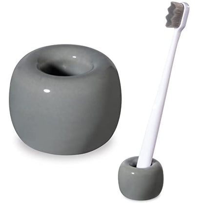 Urbanstrive Sleek Mini Ceramics Toothbrush Holder Stand for Bathroom Vanity Countertops (Gray 1-Pack) - color: Gray