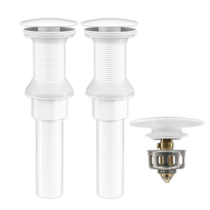 Bathroom Sink Drain,2 Pack White Drain Stopper Bathroom Sink Without Overflow,Pop Up Drain Assembly with Detachable Strainer Basket,Built-in Anti-Clogging, Stainless Steel Nut - color: 2 Pack-white-big Cap, style: Without Overflow
