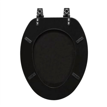PowerSellerUSA Wood Elongated Toilet Seat, Adjustable Hinges Toilet Seats with Non Slip Grip Tight Bumpers, Oval Shape Heavy Duty Wooden Bathroom Toilet Seat Close Lid Set, Black - color: Black - Wood, size: 19" Elongated