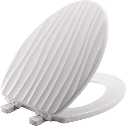 Mayfair Sculptured Rainfall Slow Close Toilet Seat, Easy Clean Hinges with Durable Wood Seat, Made in USA, Elongated, White - size: Elongated, style: Rainfall