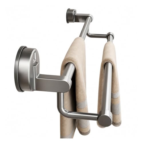 Suction Cup Bathroom Hand Towel Rack Double Bar 2 Tier | Wall Mount, No Drill, Space Aluminium, Electroplated Finish, Length Under 50 Cm(Grey 30cm) - color: Grey 30cm