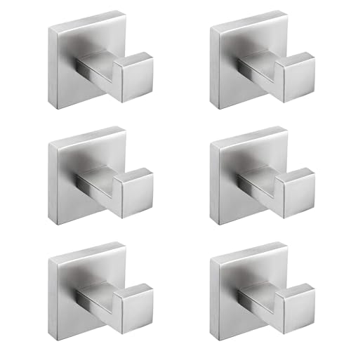 Nolimas Towel Hook Stainless Steel Bathroom Rustproof Clothes Towel Coat Hook Wall Mounted Square Toilet Kitchen, Heavy Duty Door Hanger, 6 Pack, Brushed Nickel - color: Brushed Nickel, size: 6 Pack