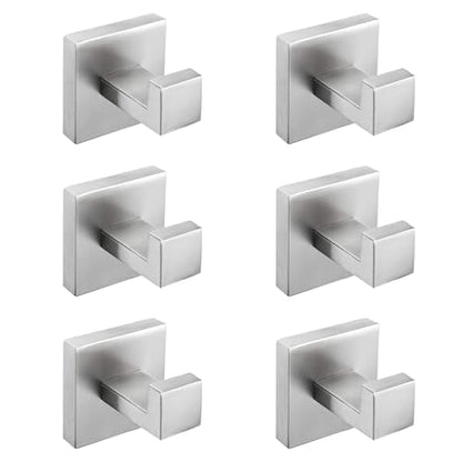 Nolimas Towel Hook Stainless Steel Bathroom Rustproof Clothes Towel Coat Hook Wall Mounted Square Toilet Kitchen, Heavy Duty Door Hanger, 6 Pack, Brushed Nickel - color: Brushed Nickel, size: 6 Pack