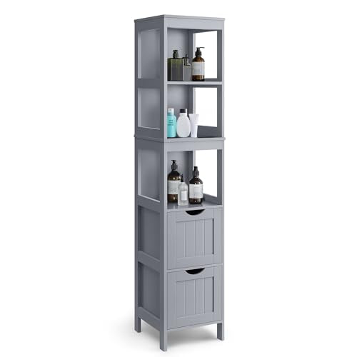 VASAGLE Storage Cabinet, Storage Organizer Rack Stand for Bathroom, Living Room, Multifunctional Corner Unit, 2 Drawers, 55.7 Inches in Height, Dove Gray UBBC066G02 - color: Dove Gray, size: 55.7"H