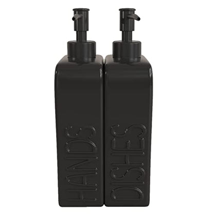 Soap Dispenser Set with Stainless Steel Pump, 2 Pack Ceramic Refillable Dish Soap and Hand Soap Dispenser for Kitchen, Bathroom, Matte Black - color: Black