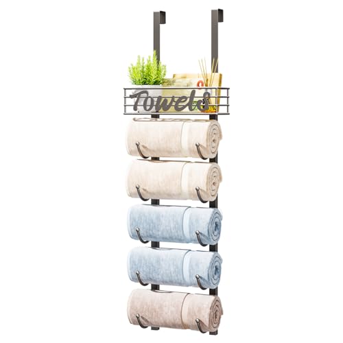 HapiRm Towel Racks for Bathroom Storage - 6 Tier Over The Door & Wall Mount Rolled Towel Storage Organizer Holder with Metal Shelf Basket for Small Bathroom, Camper, Rv - Patented - color: Brushed Nickel, size: 6-Tier