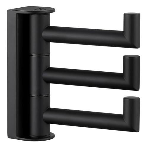 Suyar Swivel Towel Hook with 3 Arms, Bathroom Coat Robe Holder Matte Black | SUS304 Stainless Steel Wall Hook, Space-Saving Design, Holds 3 Towels at Once, Wall Mounted - color: Matte Black, size: 1 Pack