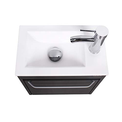 wonline 16” Bathroom Vanity Sink Combo for Small Space Black Wall Mounted Cabinet Set Design White Resin Basin Sink Top Chrome Faucet - color: Black