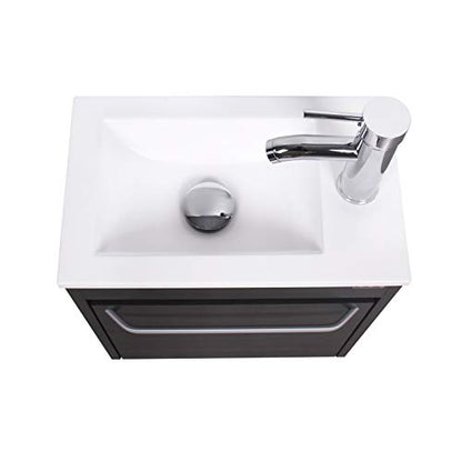 wonline 16” Bathroom Vanity Sink Combo for Small Space Black Wall Mounted Cabinet Set Design White Resin Basin Sink Top Chrome Faucet - color: Black