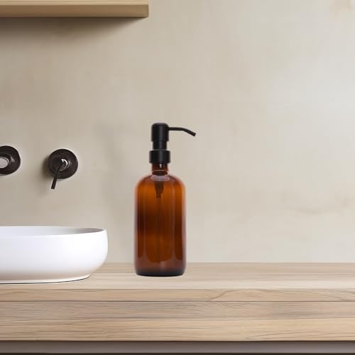 Diahom Soap Dispenser Glass Stainless Steel Pump 16 Oz for Kitchen Hand Dish