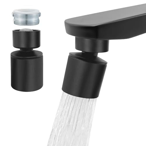Swivel faucet aerator, 360° Swivel Kitchen Faucet Aerator, Dual-function 2-Flow Sprayer Faucet Head Replacement Kitchen Sink Faucet 55/64 inch Female Thread Faucet Extender (Matte Black-1) - color: Matte Black-1