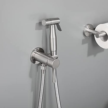 Handheld Bidet Sprayer for Toilet Warm Water Brushed Nickel | Wall Mount Stainless Steel Bidet Hand Held Sprayer with Brass Hot and Cold Mixing Valve, 47 Inches Anti-leaking Bidet Hose - color: Brushed Nickel