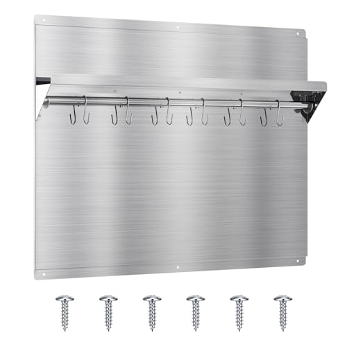 EKON Stainless Steel Backsplash 24 x 30 Inch Wall Shield for Kitchen Easy Clean And Installation with Built-in Storage Shelf and Hanging Rack