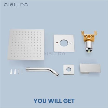 Airuida Chrome Polish Shower Faucet Set,8 Inch Shower Valve Kit | Square Showerhead,Female Thread Rough-in Valve,Bathroom Rain Shower System,Single Function Handle - color: Chrome Polish